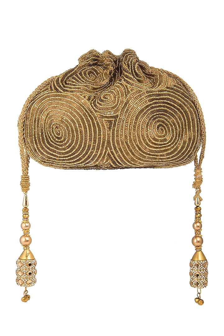 Antique Gold Embroidered Matka Potli by A Clutch Story