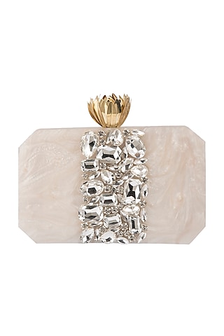 White Handcrafted Embellished Clutch by A Clutch Story