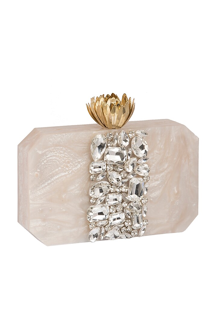 White Handcrafted Embellished Clutch by A Clutch Story at Pernia's Pop Up Shop