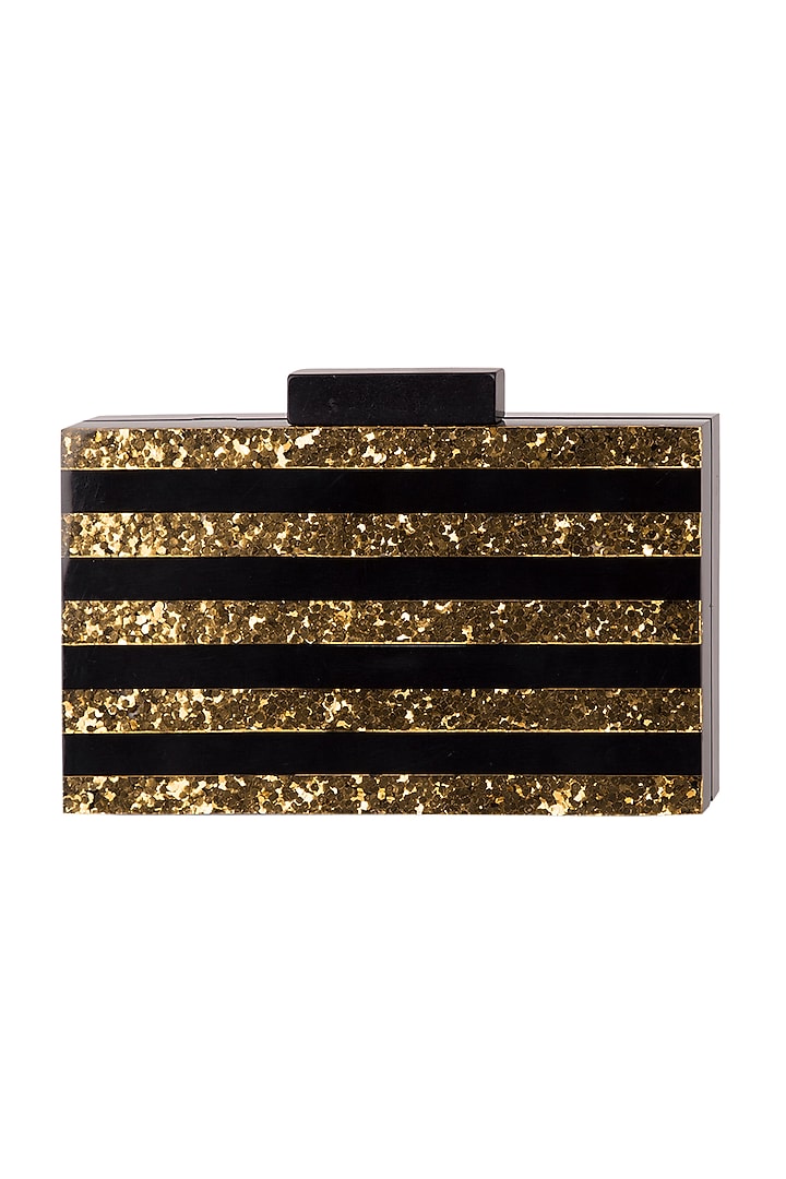 Black Handcrafted Striped Clutch by A Clutch Story