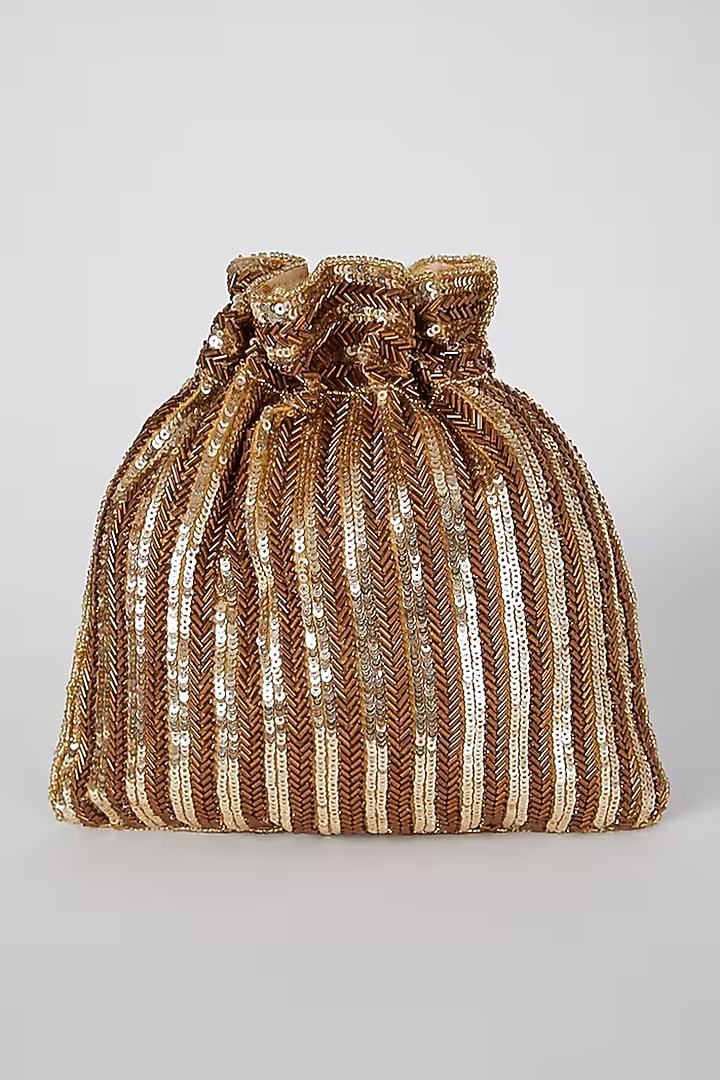 Antique Gold Silk Hand Embroidered Potli by A Clutch Story at Pernia's Pop Up Shop