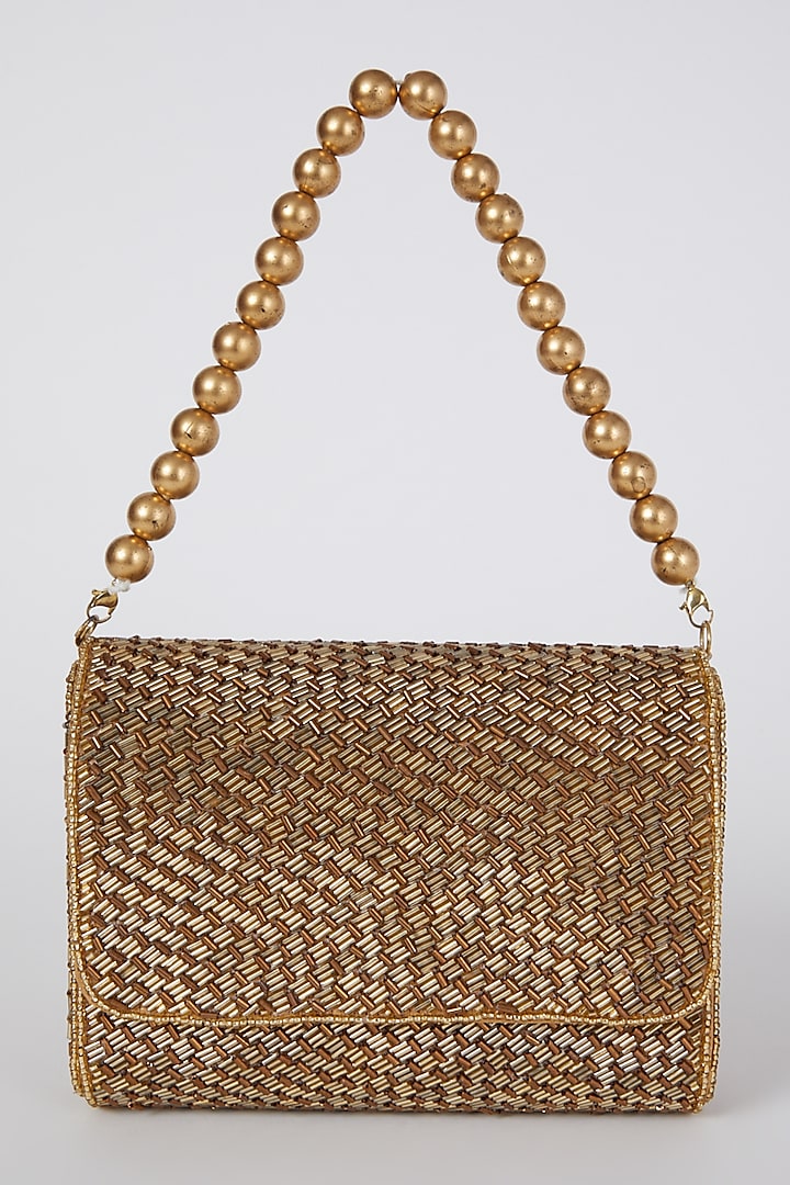Antique Gold Embroidered Flapover Clutch by A Clutch Story