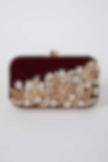 Maroon Hand Embroidered Box Clutch by A Clutch Story