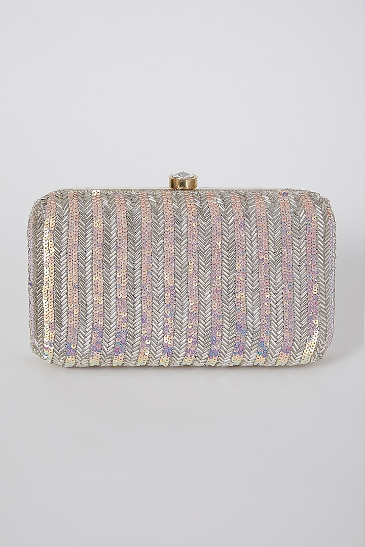 Silver Hand Embroidered Box Clutch by A Clutch Story
