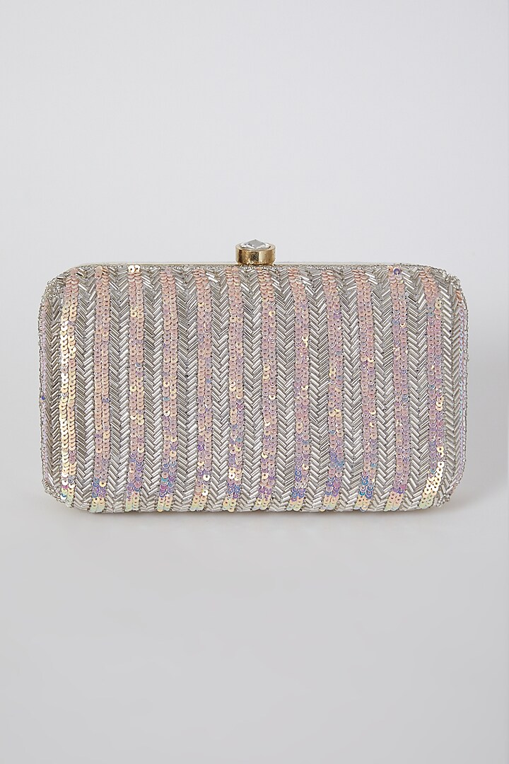Silver Hand Embroidered Box Clutch by A Clutch Story at Pernia's Pop Up Shop