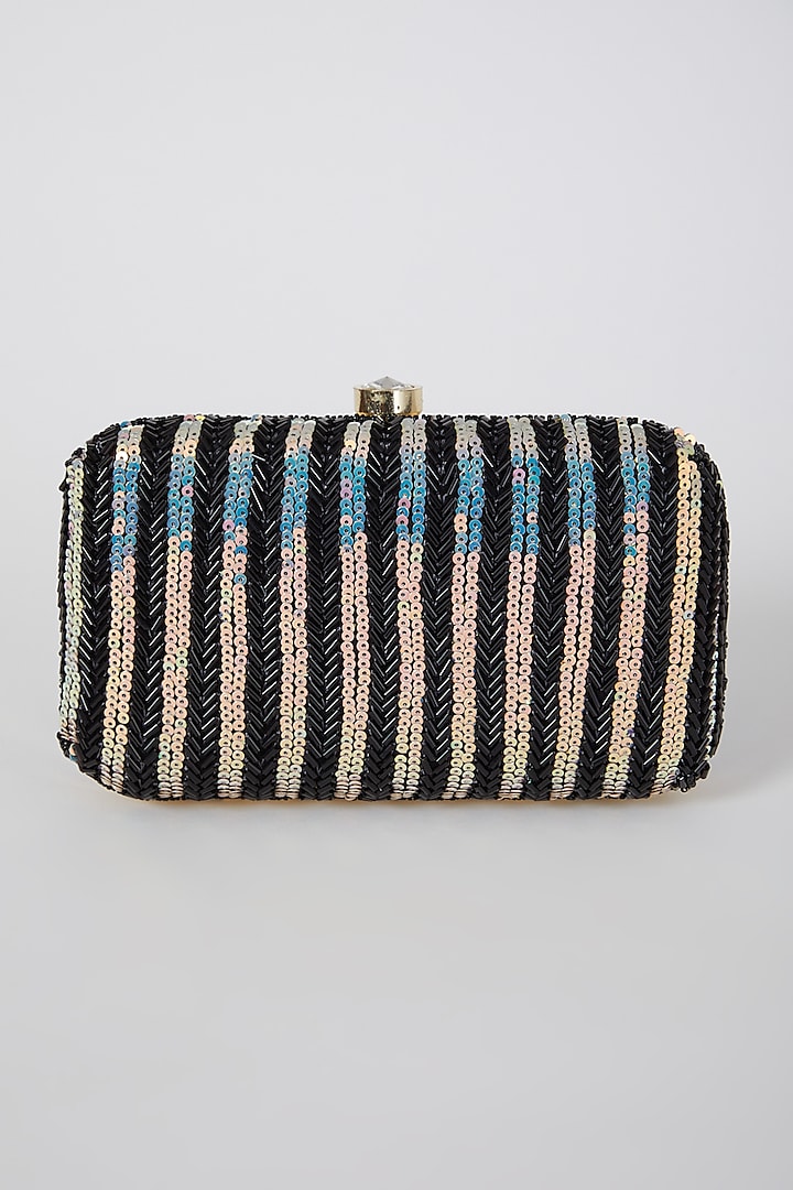 Black Hand Embroidered Box Clutch by A Clutch Story