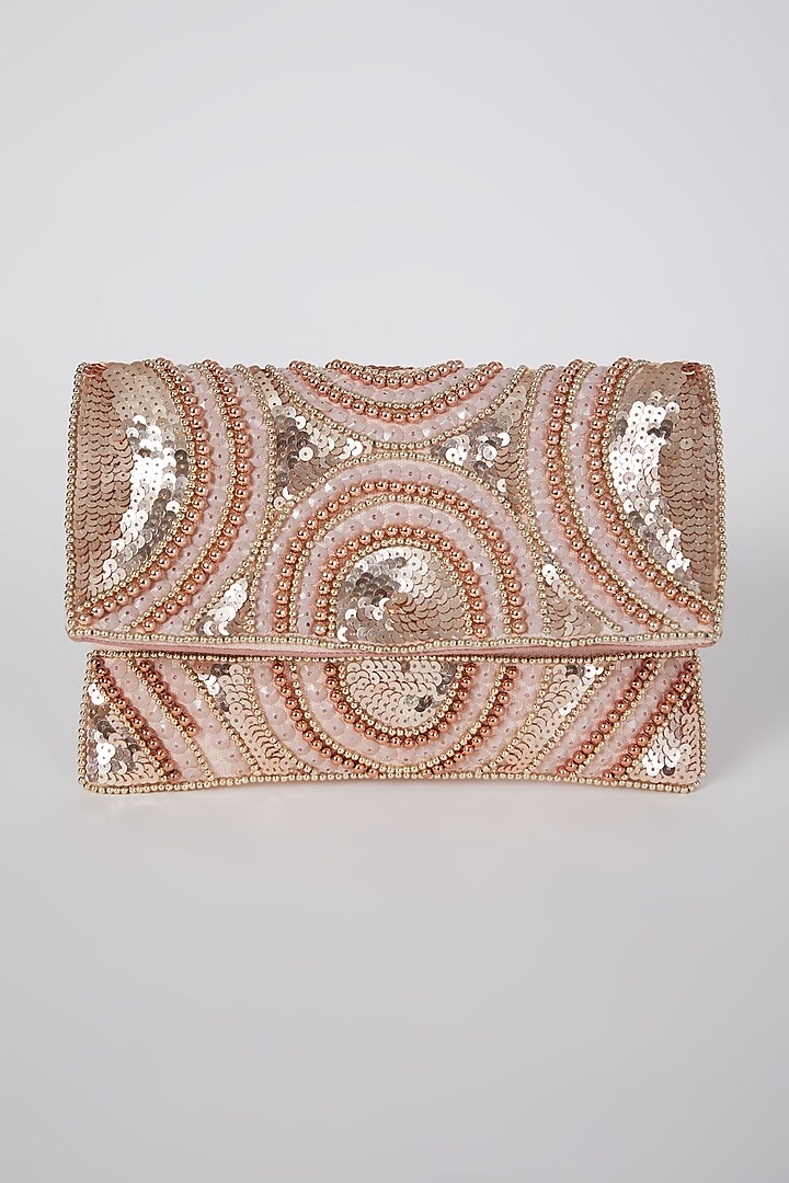 Rose Gold Hand Embroidered Flapover Clutch by A Clutch Story