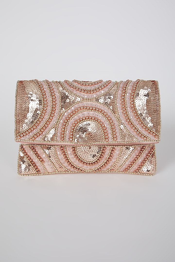 Rose Gold Hand Embroidered Flapover Clutch by A Clutch Story at Pernia's Pop Up Shop