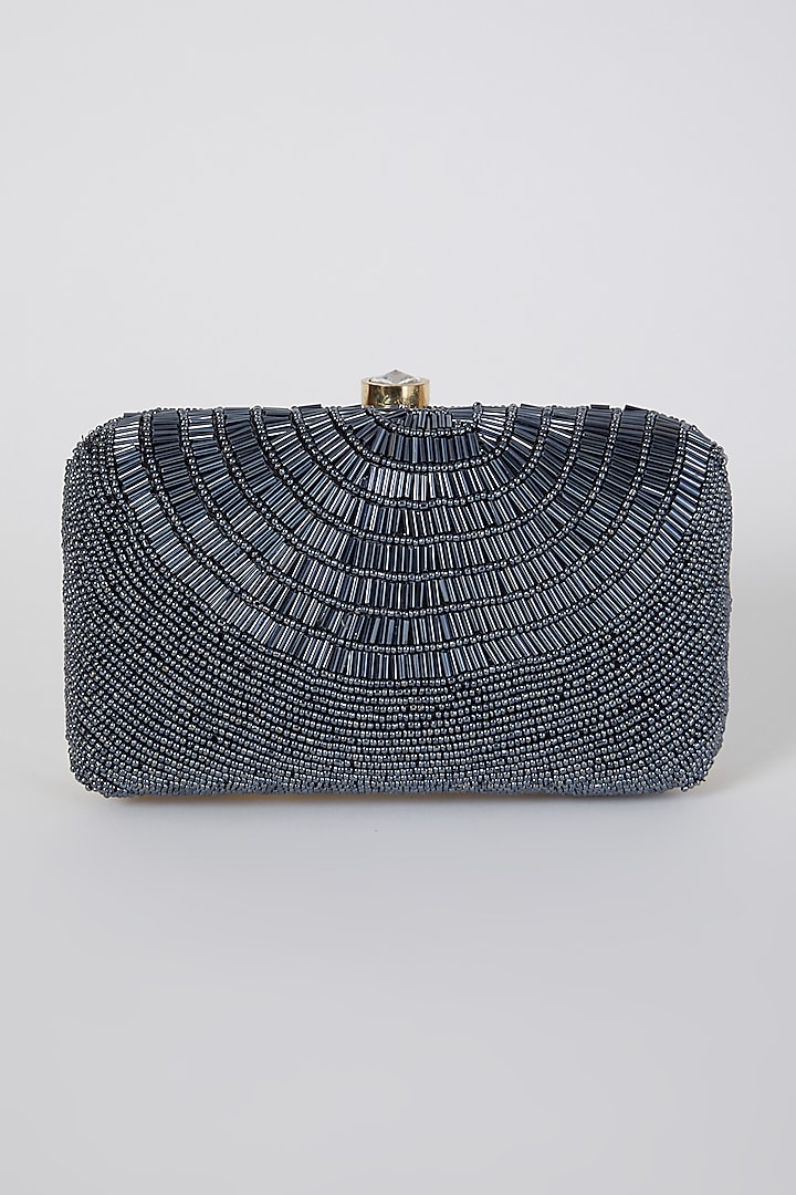 Grey Hand Embroidered Box Clutch by A Clutch Story