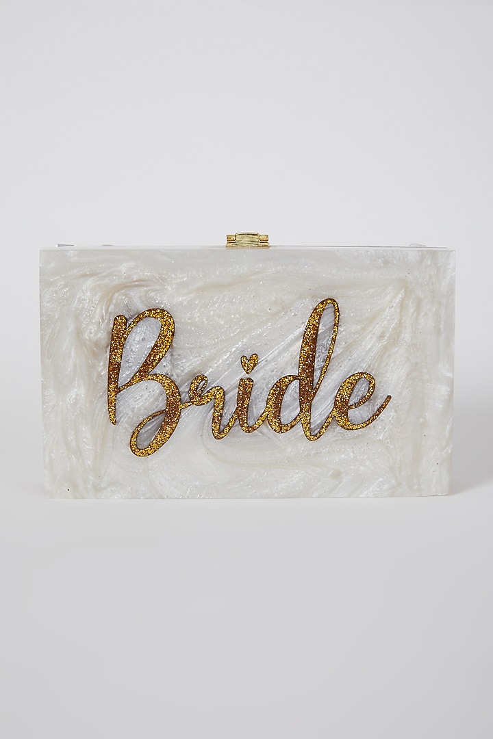 White Glitter Bride Marble Clutch by A Clutch Story at Pernia's Pop Up Shop