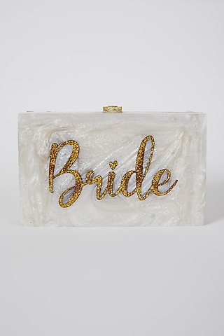 White Glitter Bride Marble Clutch by A Clutch Story
