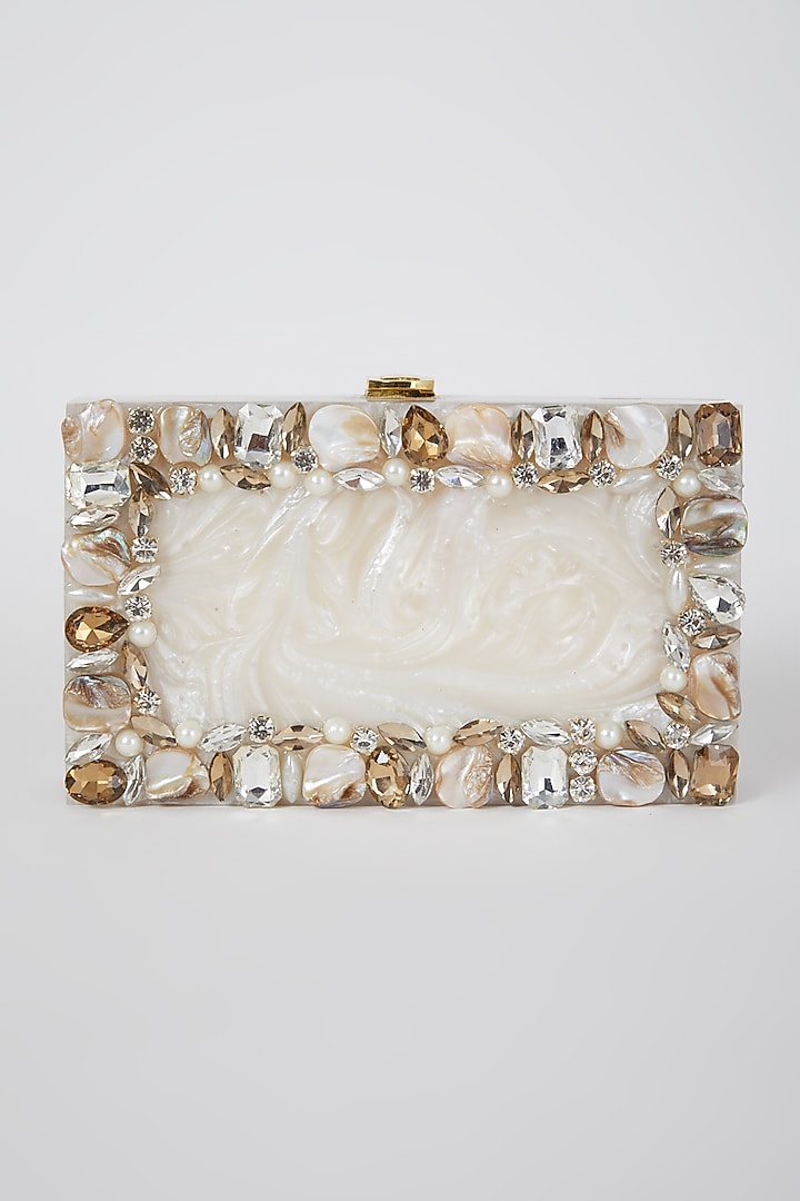 White Glitter Bride Marble Clutch by A Clutch Story at Pernia's Pop Up Shop