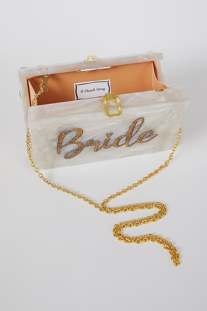 White Glitter Bride Marble Clutch by A Clutch Story at Pernia's Pop Up Shop