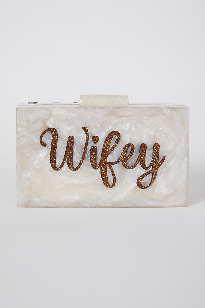 White Glitter Wifey Marble Clutch by A Clutch Story at Pernia's Pop Up Shop