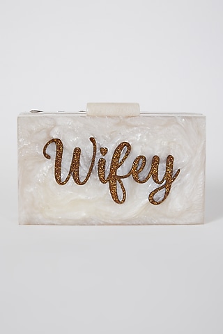 White Glitter Wifey Marble Clutch by A Clutch Story