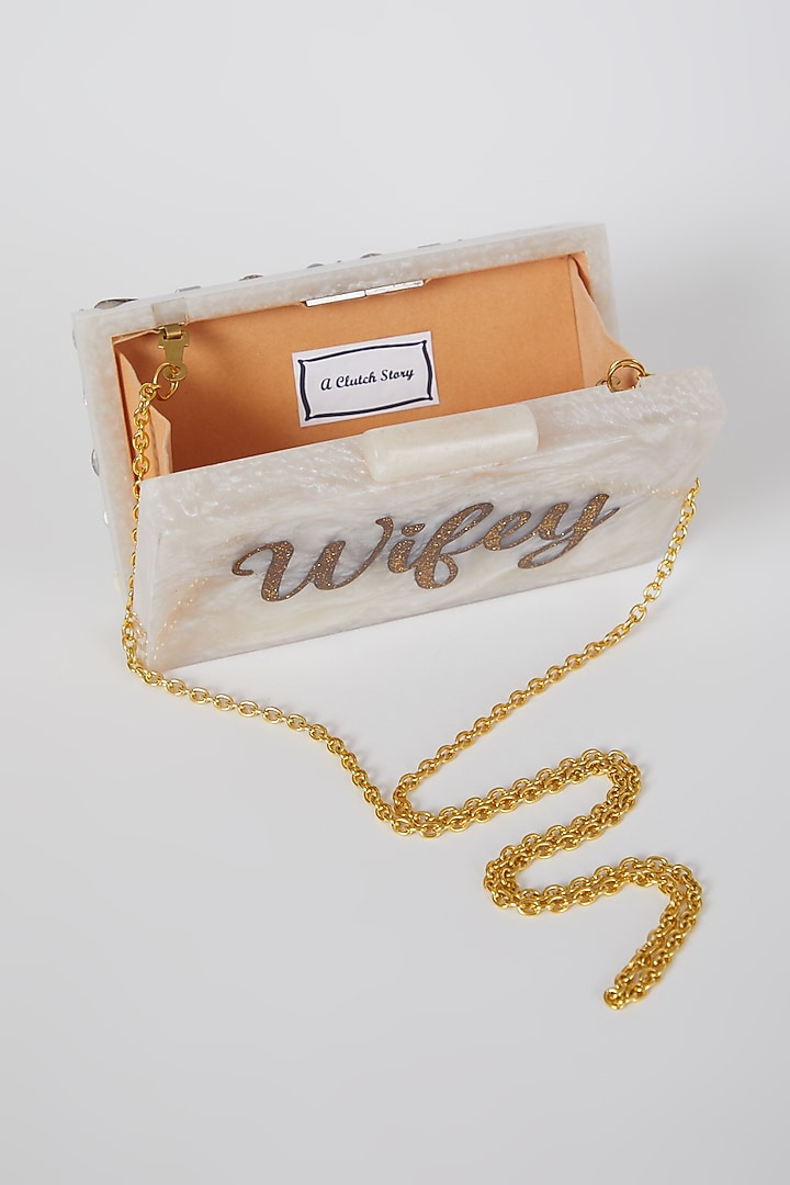 White Glitter Wifey Marble Clutch by A Clutch Story at Pernia's Pop Up Shop