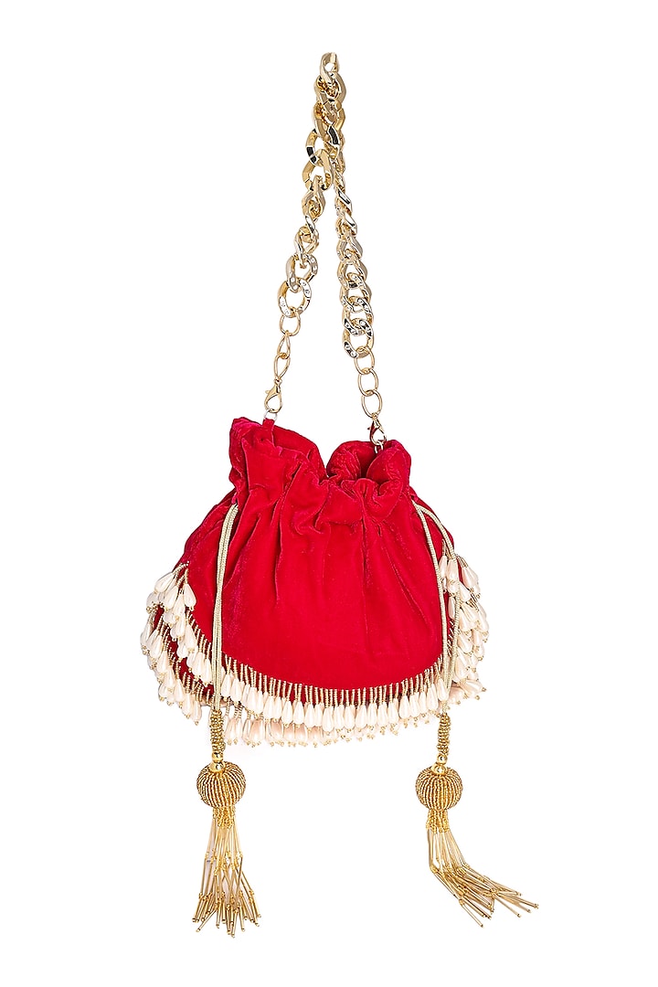 Magenta Velvet Potli With Chain by A Clutch Story