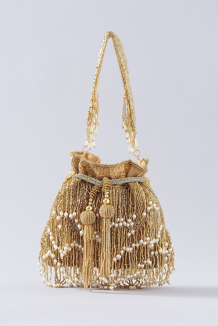 Gold Silk Embellished Potli Bag by A Clutch Story