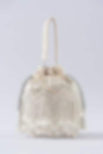 Beige Silk Embellished Potli Bag by A Clutch Story