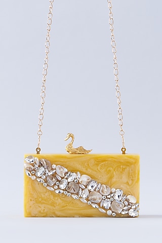 Yellow Resin Embellished Clutch by A Clutch Story