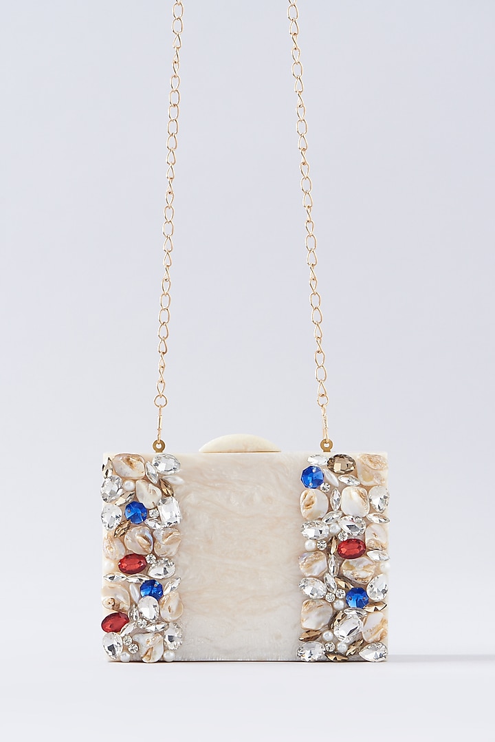 White Resin Embellished Clutch by A Clutch Story at Pernia's Pop Up Shop