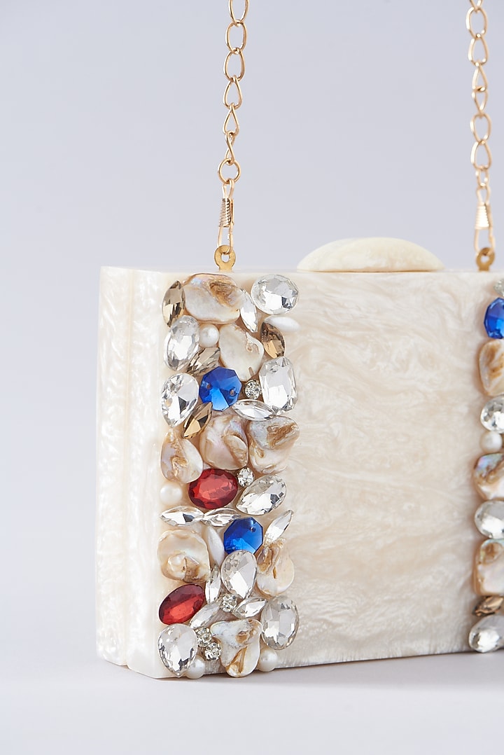 White Resin Embellished Clutch by A Clutch Story at Pernia's Pop Up Shop