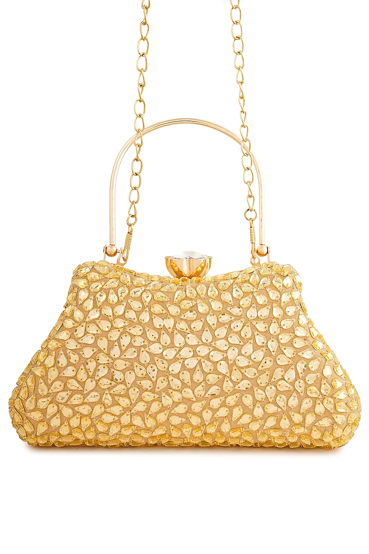 Gold Raw Silk Rhinestone Box Clutch by A Clutch Story at Pernia's Pop Up Shop