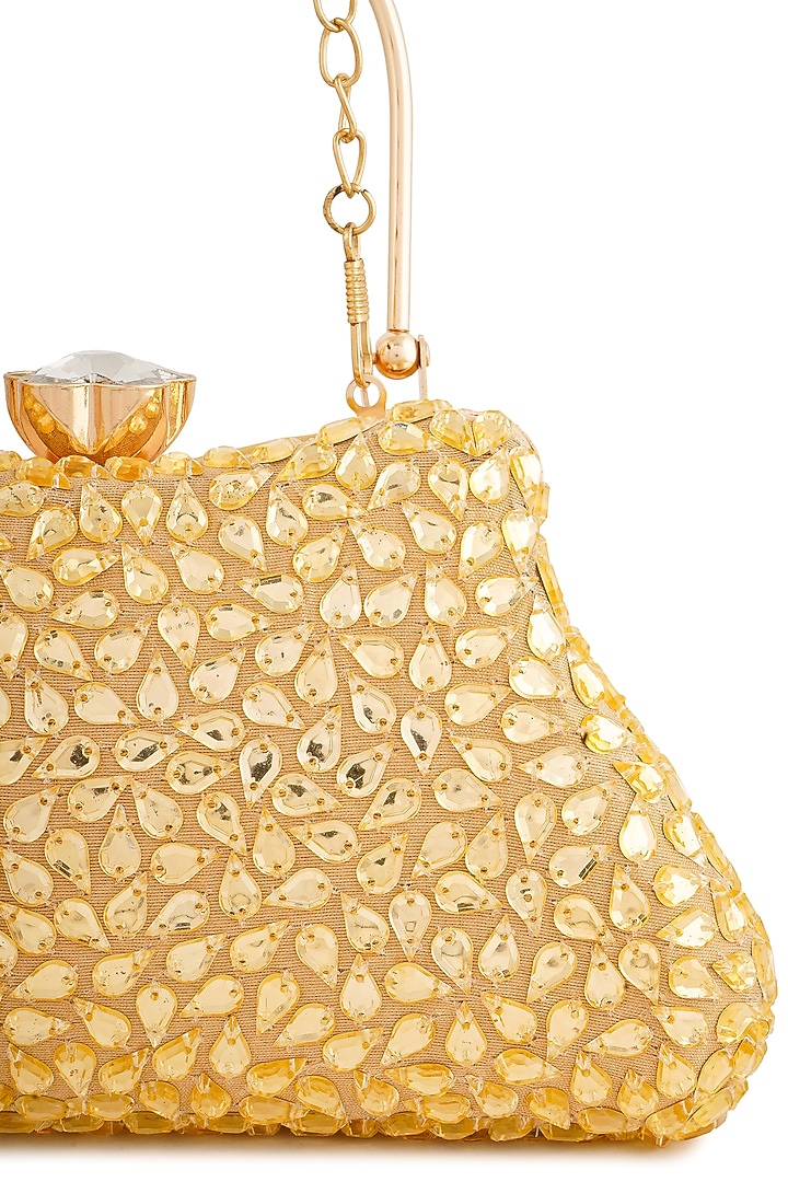 Gold Raw Silk Rhinestone Box Clutch by A Clutch Story at Pernia's Pop Up Shop
