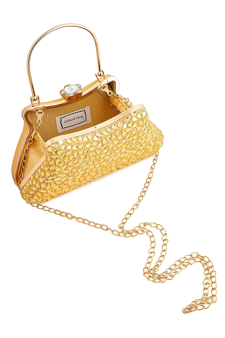 Gold Raw Silk Rhinestone Box Clutch by A Clutch Story at Pernia's Pop Up Shop