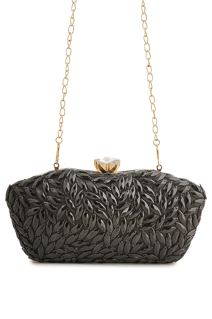 Black Raw Silk Rhinestone Box Clutch by A Clutch Story at Pernia's Pop Up Shop