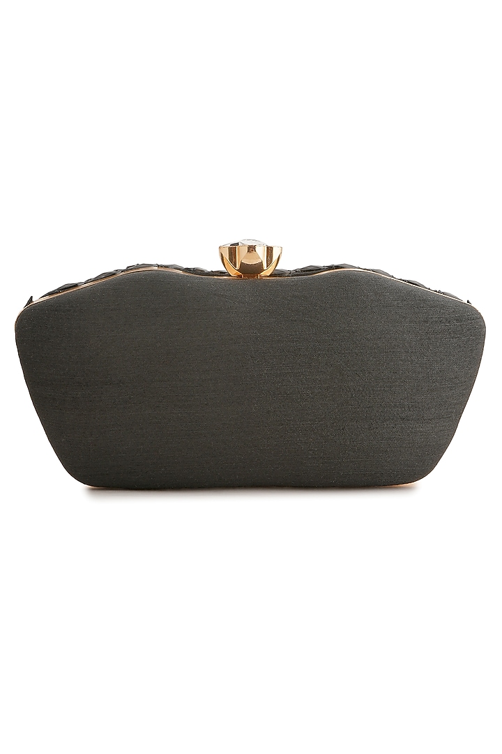 Black Raw Silk Rhinestone Box Clutch by A Clutch Story at Pernia's Pop Up Shop