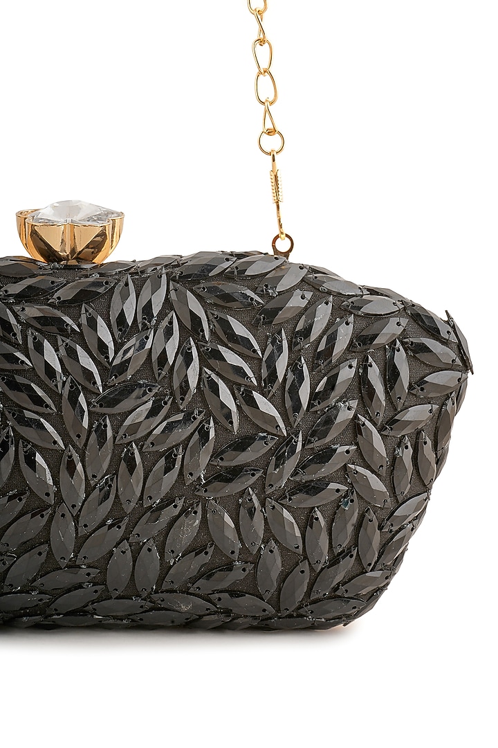 Black Raw Silk Rhinestone Box Clutch by A Clutch Story at Pernia's Pop Up Shop