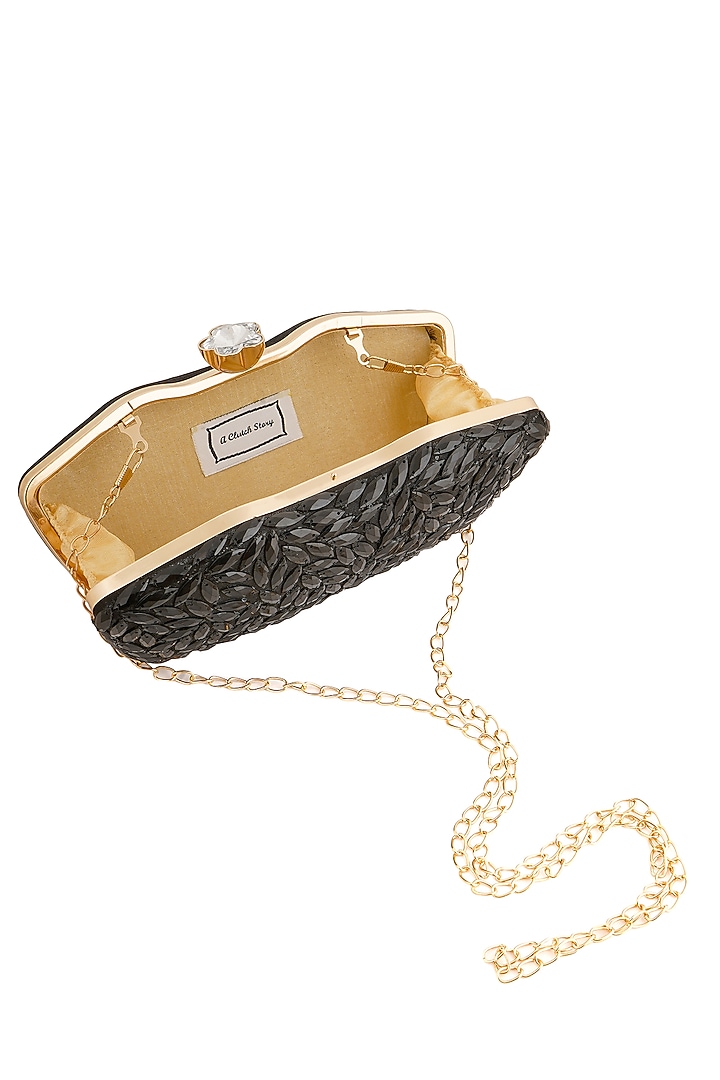 Black Raw Silk Rhinestone Box Clutch by A Clutch Story at Pernia's Pop Up Shop