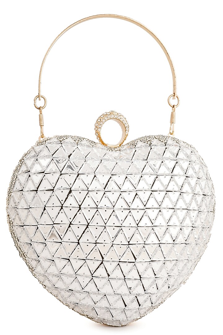Silver Raw Silk Rhinestone Heart Shaped Clutch by A Clutch Story at Pernia's Pop Up Shop