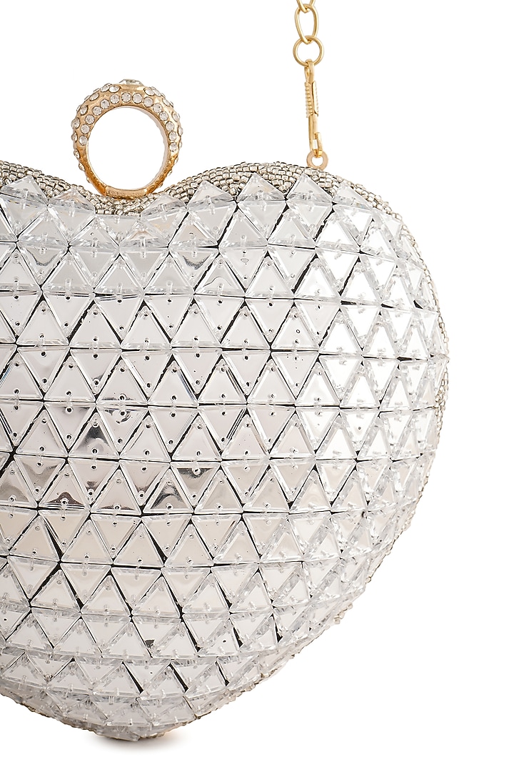 Silver Raw Silk Rhinestone Heart Shaped Clutch by A Clutch Story at Pernia's Pop Up Shop