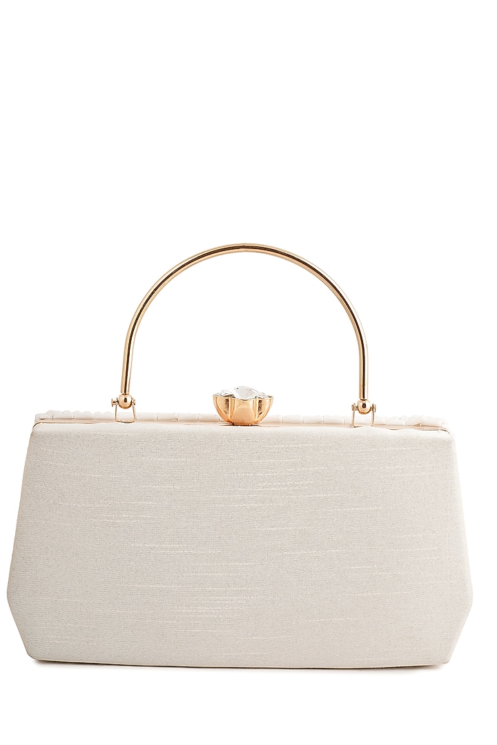 White Raw Silk Rhinestone Box Clutch by A Clutch Story at Pernia's Pop Up Shop