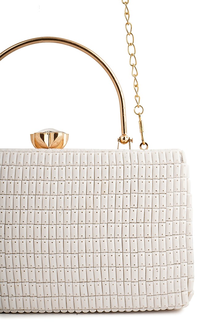 White Raw Silk Rhinestone Box Clutch by A Clutch Story at Pernia's Pop Up Shop