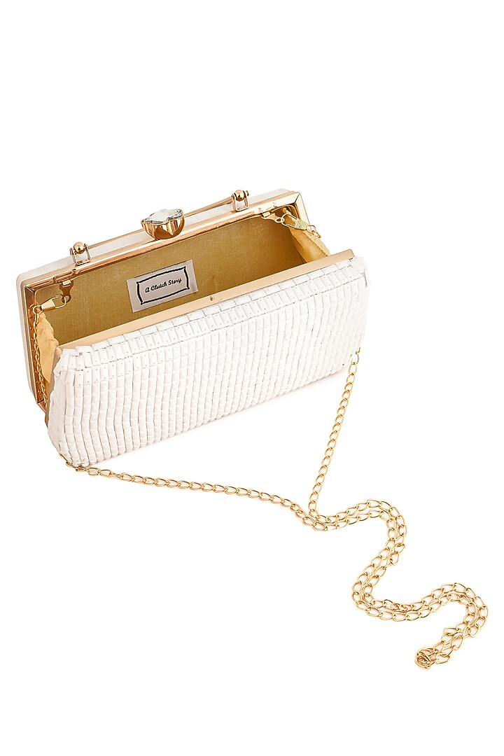 White Raw Silk Rhinestone Box Clutch by A Clutch Story at Pernia's Pop Up Shop