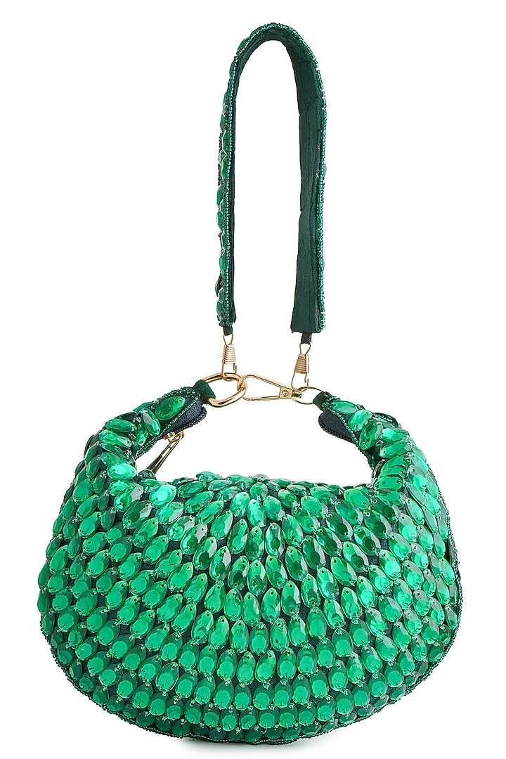 Green Raw Silk Hand Embroidered Purse Bag by A Clutch Story at Pernia's Pop Up Shop