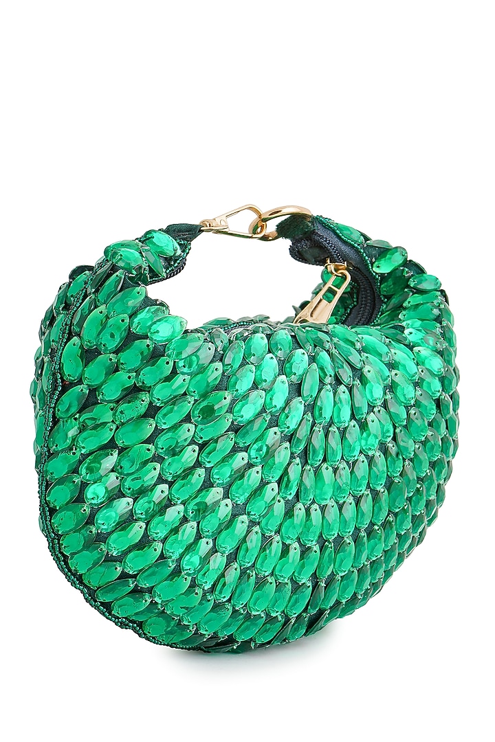 Green Raw Silk Hand Embroidered Purse Bag by A Clutch Story at Pernia's Pop Up Shop