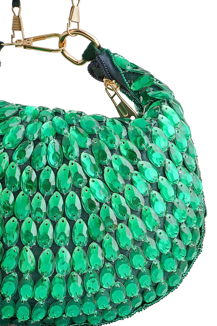 Green Raw Silk Hand Embroidered Purse Bag by A Clutch Story at Pernia's Pop Up Shop