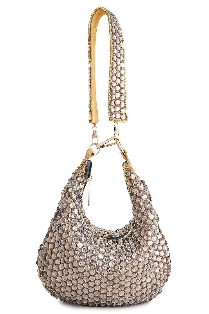 Gold Raw Silk Rhinestone Embroidered Purse Bag by A Clutch Story at Pernia's Pop Up Shop