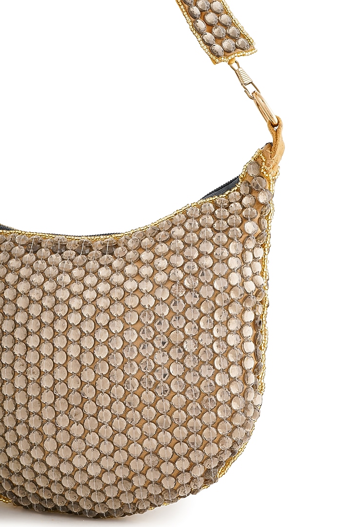 Gold Raw Silk Rhinestone Embroidered Purse Bag by A Clutch Story at Pernia's Pop Up Shop
