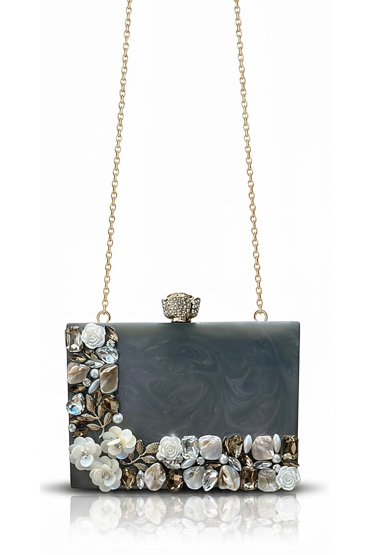 Grey Resin Rhinestones Embellished Clutch by A Clutch Story at Pernia's Pop Up Shop