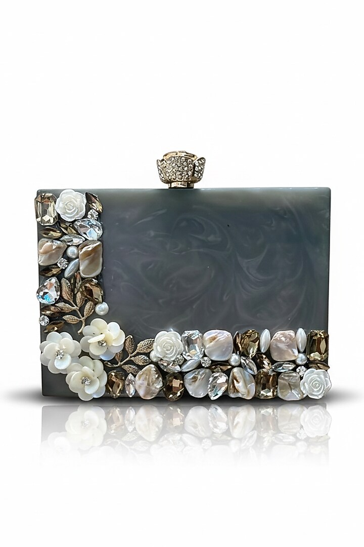 Grey Resin Rhinestones Embellished Clutch by A Clutch Story at Pernia's Pop Up Shop
