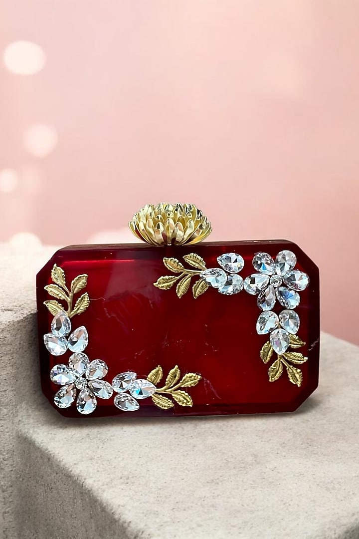 Red Resin Rhinestones Embellished Clutch by A Clutch Story at Pernia's Pop Up Shop