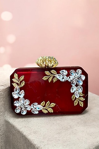 Red Resin Rhinestones Embellished Clutch by A Clutch Story
