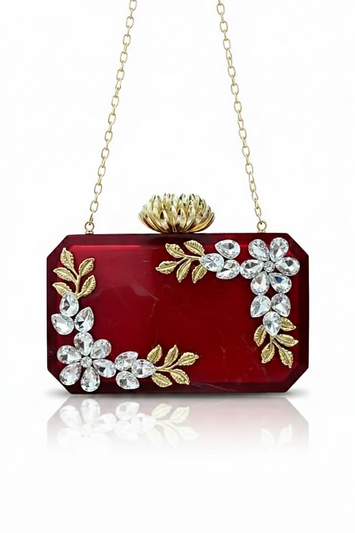Red Resin Rhinestones Embellished Clutch by A Clutch Story at Pernia's Pop Up Shop