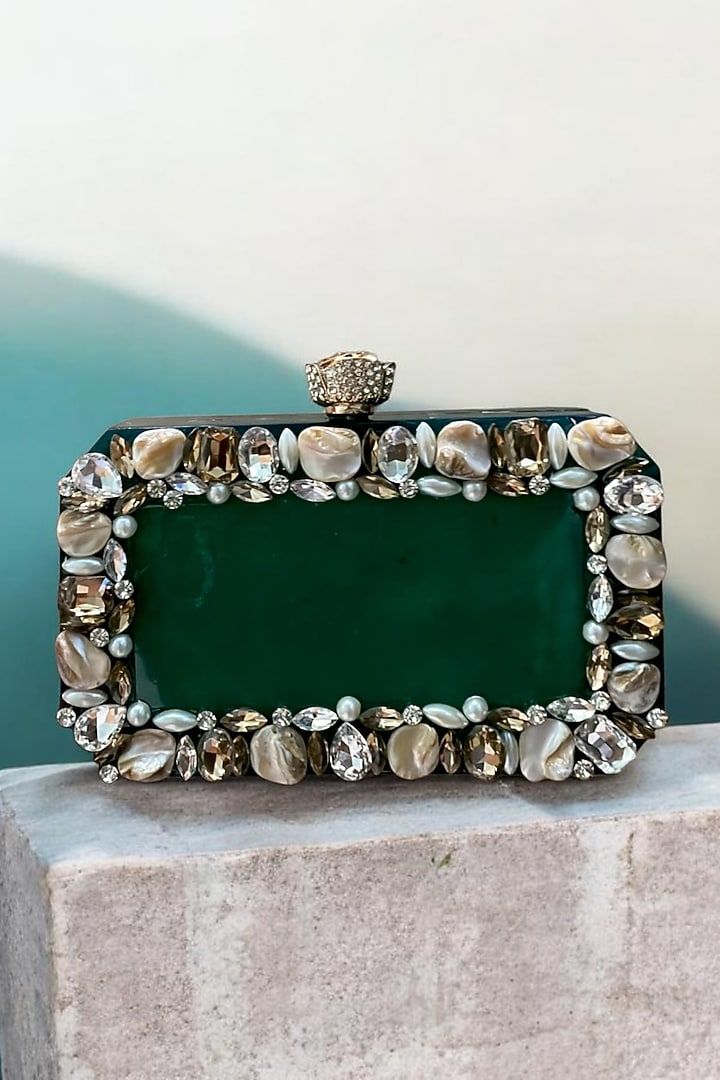 Green Resin Rhinestones Embellished Clutch by A Clutch Story at Pernia's Pop Up Shop
