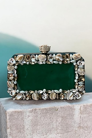 Green Resin Rhinestones Embellished Clutch by A Clutch Story